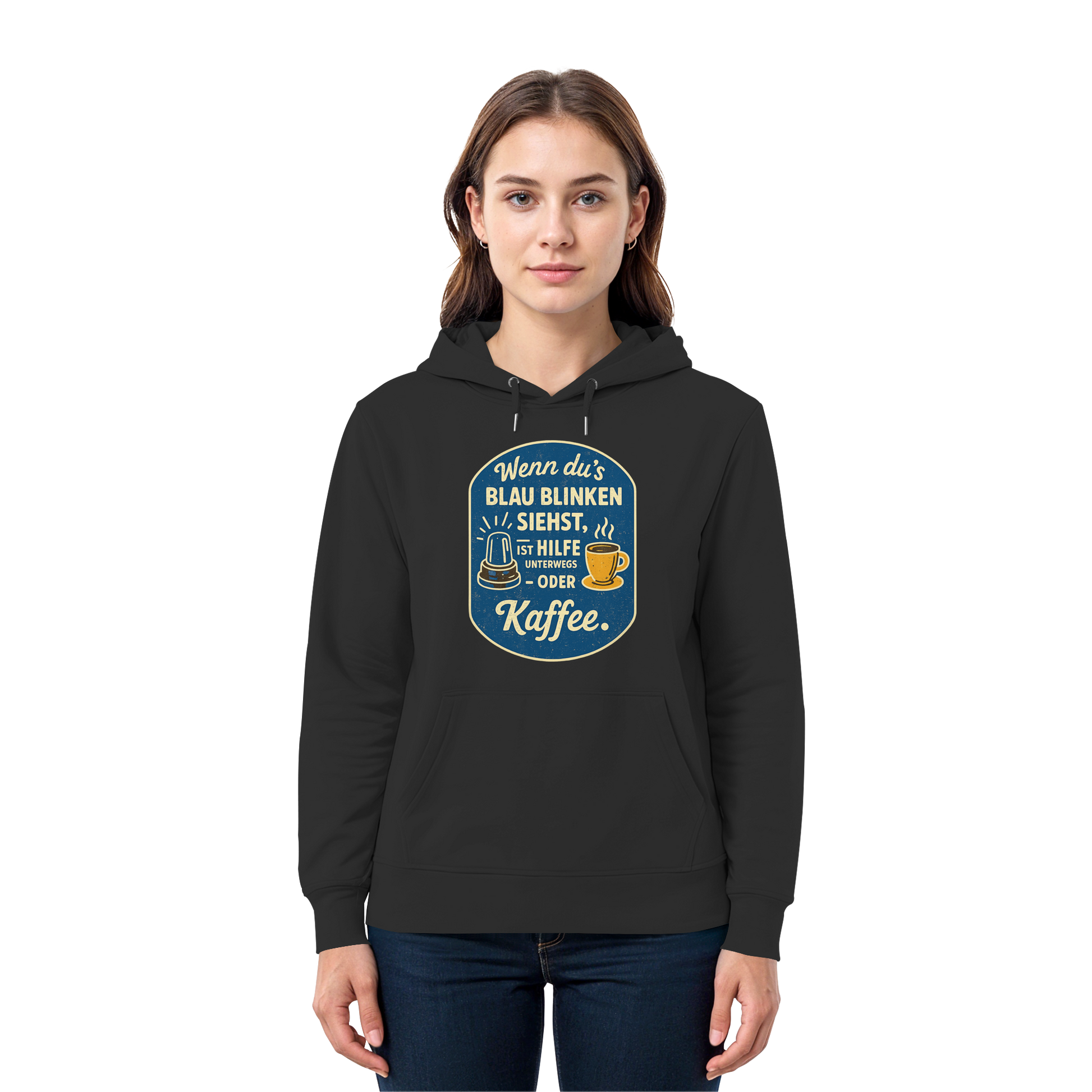 Wenn du's blau blinken siehst, ist Hilfe unterwegs - oder Kaffee - Premium Unisex Hoodie