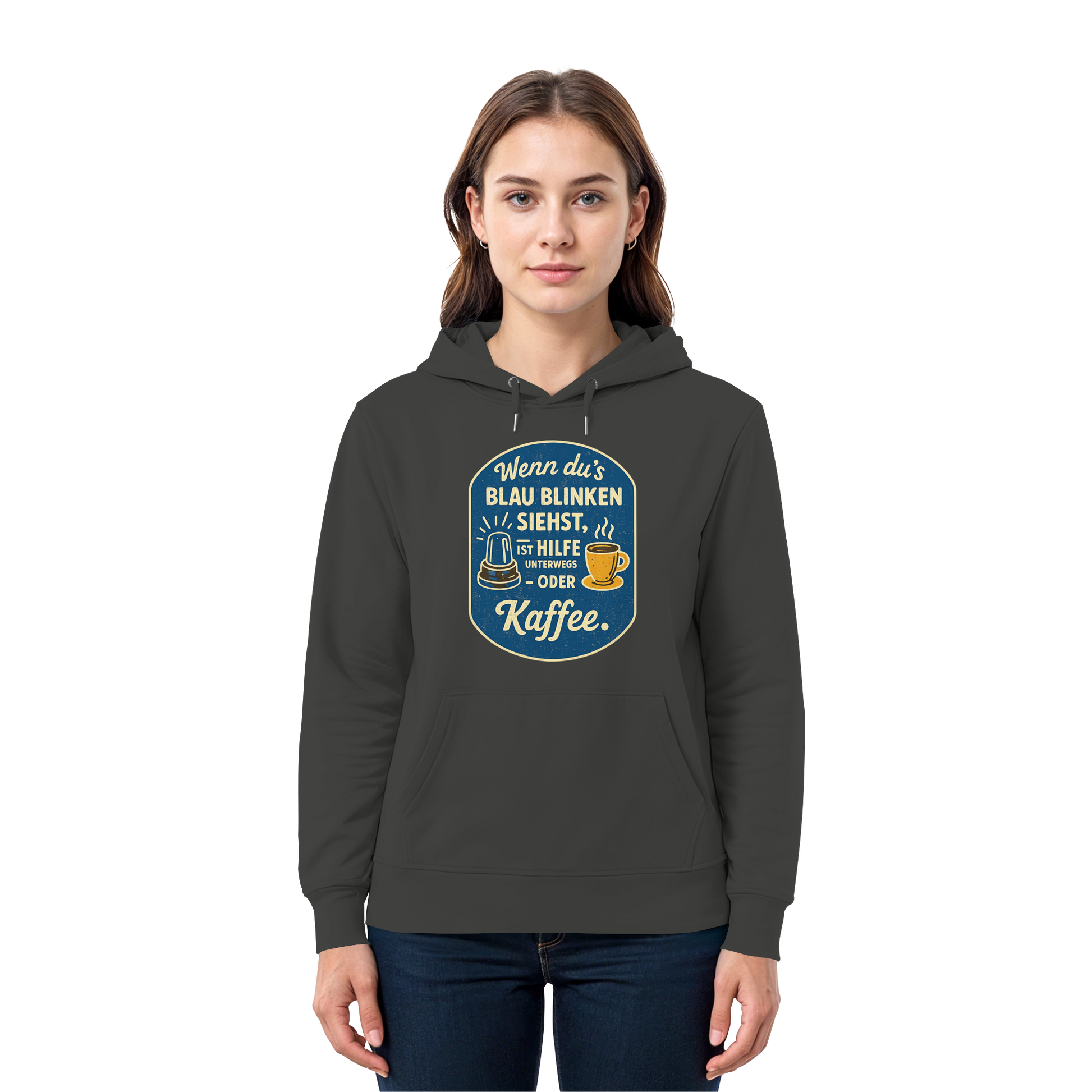 Wenn du's blau blinken siehst, ist Hilfe unterwegs - oder Kaffee - Premium Unisex Hoodie