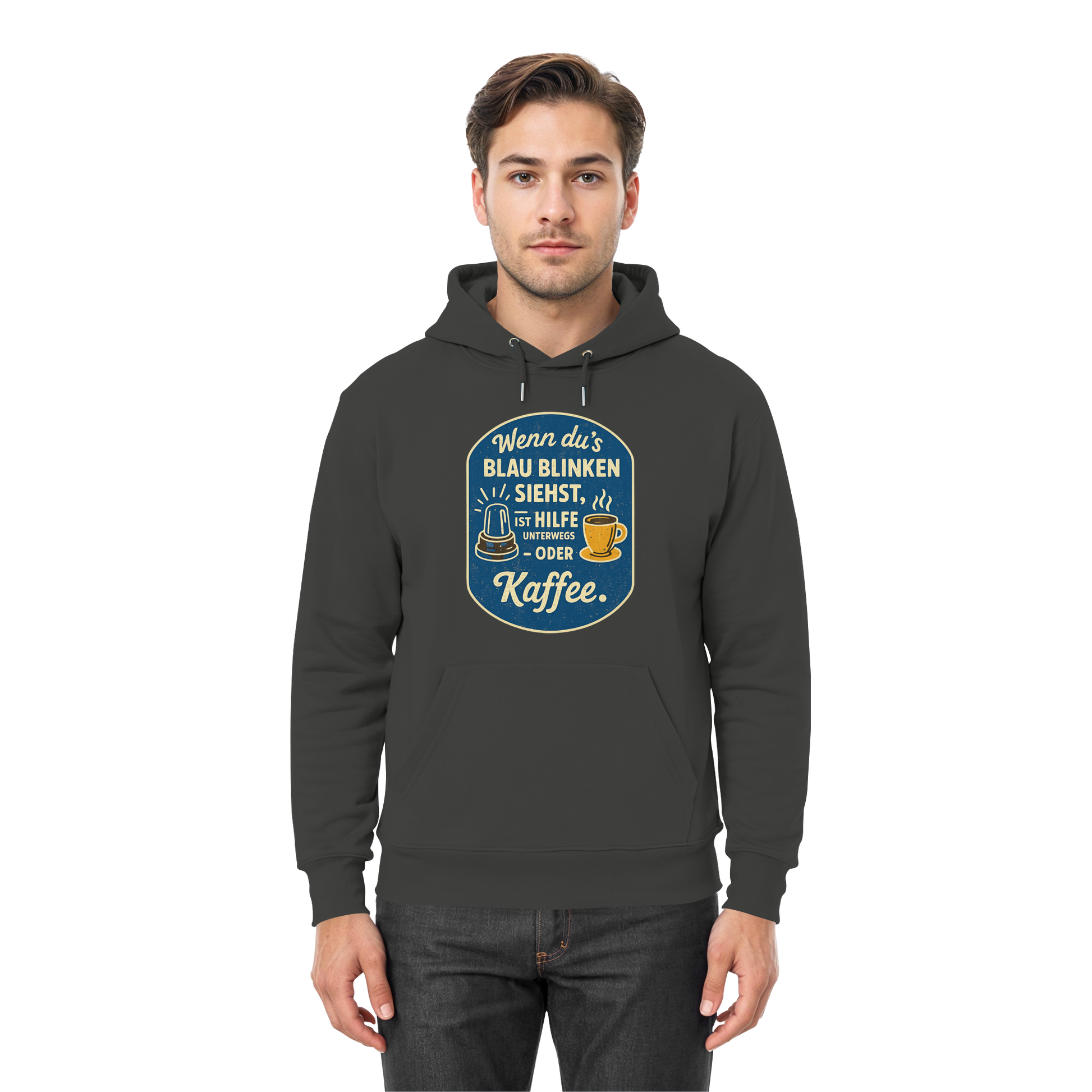 Wenn du's blau blinken siehst, ist Hilfe unterwegs - oder Kaffee - Premium Unisex Hoodie