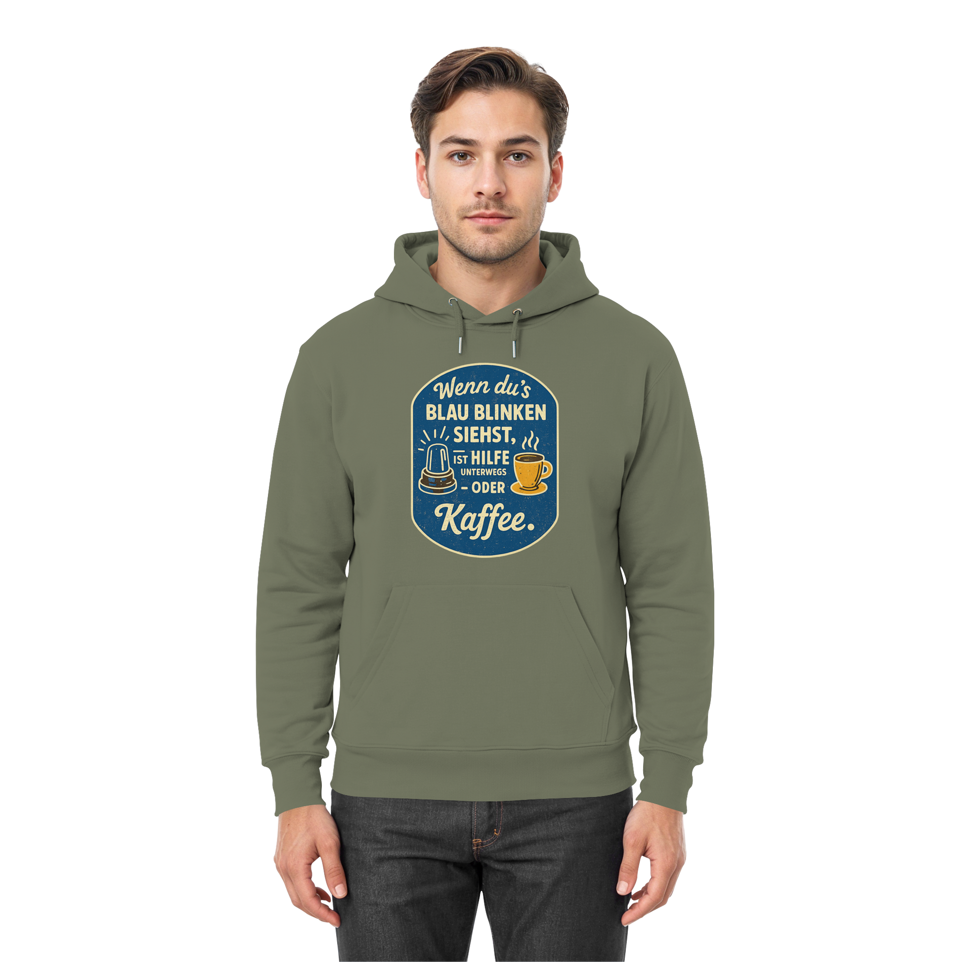 Wenn du's blau blinken siehst, ist Hilfe unterwegs - oder Kaffee - Premium Unisex Hoodie
